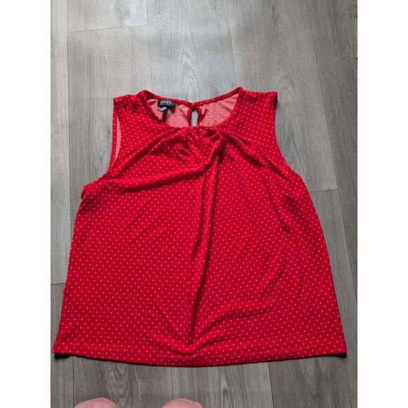 Jones New York Red Sleeveless Polka Dot Pleated Blouse Womens XL Lightweight Top - Picture 4 of 7